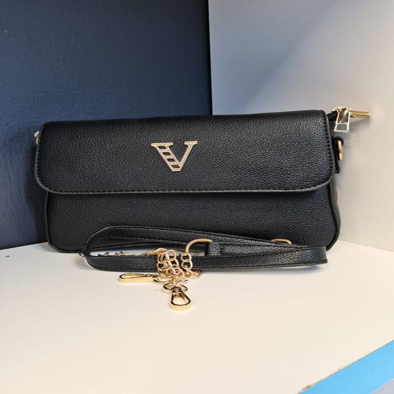V- decorated faux leather bag
